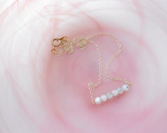 Minimalist MoonStone Bar Necklace on Gold Plated Chain