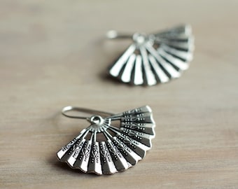 Japanese fan earrings | Exotic antique earrings | Oriental fan sterling silver earrings | Chinese earrings | Asian earrings | Hypoallergenic