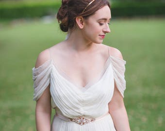 Enchanted Halo Crown | Natural Raw Crystal Bridal Tiara | Handmade White Quartz and Gold Wedding Accessories | Fanciful and Elegant