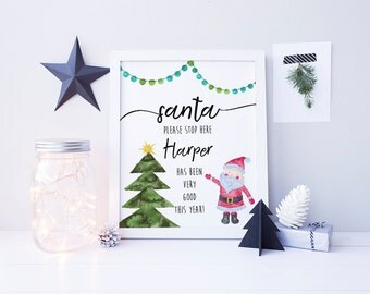 Santa Stop Here Sign, Christmas Printable, Holiday Printable, Personalized Christmas Decoration, Christmas Eve Box, Christmas Decor, Xmas