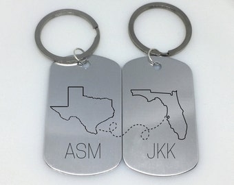 Long Distance Relationship, Friendship Keychain, Long Distance Keychain, Any States or Country, Engraved Keychain, Deployment Keychain