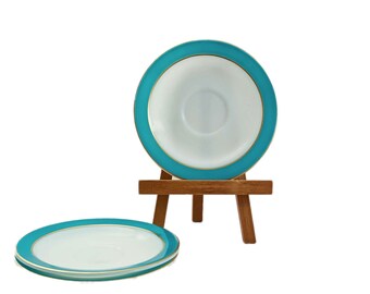 Vintage Turquoise Pyrex Plates, Pyrex Saucer Plates, 3 Pc, Turquoise and Gold, Pyrex Plate, Pyrex Dinnerware, Retro Kitchen, Vintage Kitchen
