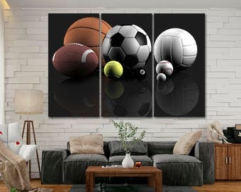 Sports Balls Canvas Print Large 40x60" 1 3 Panels Sports Balls canvas Print Multi panel Sport Wall Art Sport Decoration Basketball wall art