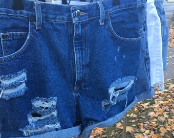 Vintage distressed high waisted denim shorts