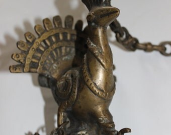 Oil lamp vintage, bronze peacock, hanging oil lamp