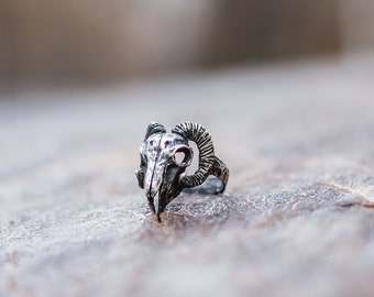 Ram Skull Ring Handmade Sterling Silver Animal Ring Unique Handcrafted Jewelry