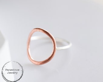 Sterling silver circle ring with copper circle, stackable ring. silver ring, gift for her