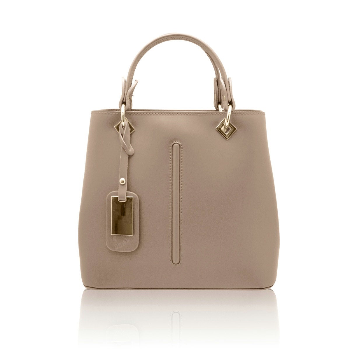 VALENTINA Italian Tote handbag front stitching smooth stiff