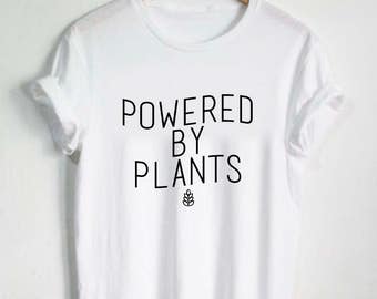 Powered By Plants Shirt - Unisex / Womans Tshirt Vneck Plant Eater Vegetarian Vegan Gift Vegan Shirts Graphic Tee Plant Garden Vegetable Tee