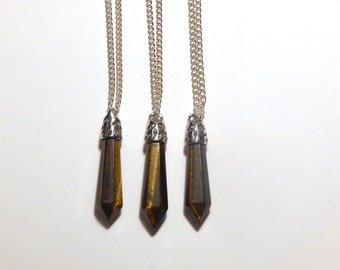 Tiger Eye Crystal Necklace, Tiger Eye Necklace, Crystal Necklace, Tiger Eye Pendant, Crystal Point Necklace, Crystal Pendant, Tiger Eye