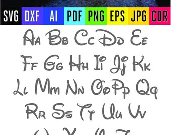 Disney font full alphabet Svg letters Disney letters for Silhouette and Cricut Svg Dxf Png Pdf Eps Ai Jpg Cdr digital files for vinyl cut