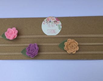 Set of 3 - Spring headband, Felt Mini Roses Headband, Baby Girl Headband, Felt Flower Headband, Felt flowers, newborn headband,