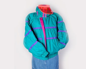 Puffy Jacket•80' Ski Jacket•down Filled jacket•80s •Neon jacket•Multicolored jacket•insulated Puffer Coat•oversized puffy vintage jacket