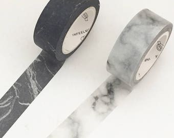Marble Washi Tape - Black / White (1 pc / 2 pcs) Japanese Stationery Masking Tape Set Deco Tape