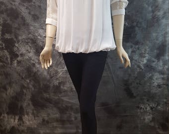Georgette top/ Lace Blouse/ 3/4th sleeves top/ White Top/ Spring Top/ Summer Top Blouse/ Mother's day top
