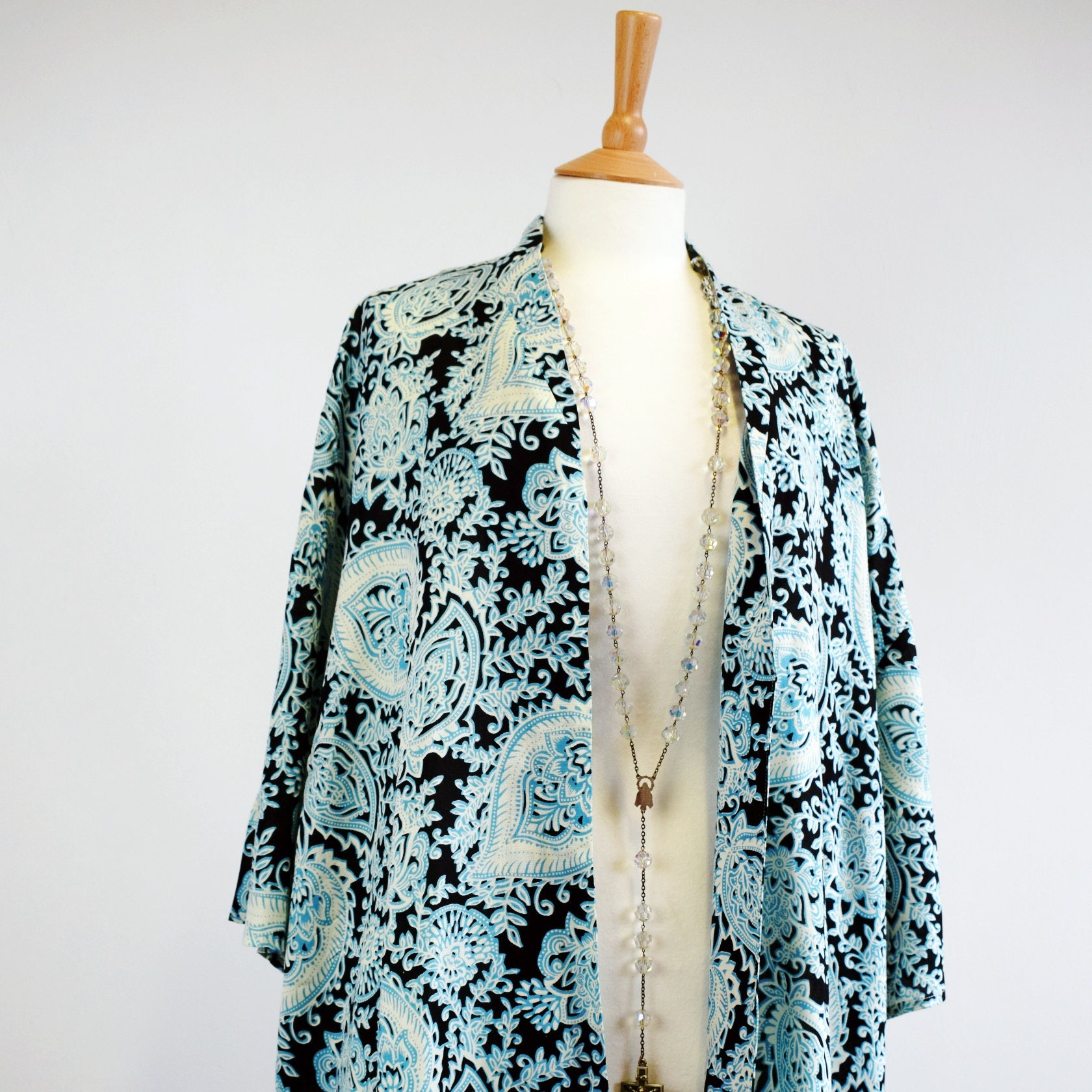 Blue Paisley Print Kimono Jacket