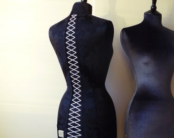 Stunning Damask Fabric Covered Display Mannequin Dressform Bust - Celia in Black