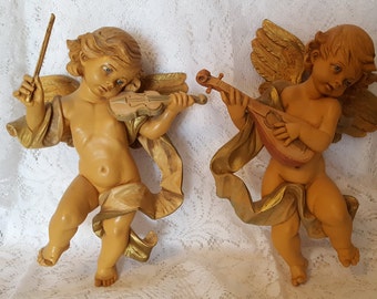 Pair of Vintage Fontanini Simonetti Depose Italy Angel Cherub Wall Figurines