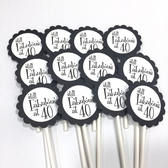 40th Birthday Cupcake Toppers - Still Fabulous at 40, Black and White, Set of 12 Il_570xn