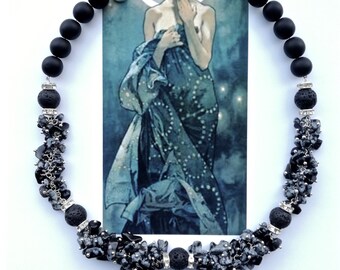 MOONLIGHT Statement Choker, Black Choker, Snowflake Obsidian Choker, Choker, Cluster Choker, Urban Chic Choker, Little Black Dress Choker
