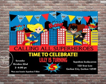 Girls Superhero Invitation,Girl Superhero Birthday Invitation,YOU PRINT, Superhero Birthday Party, Superhero Invitations, Superhero Birthday