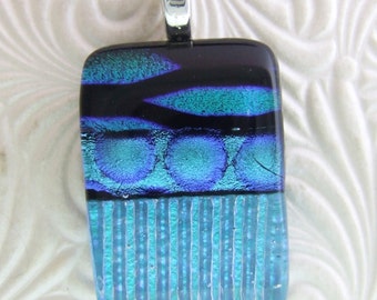 Aqua Marquis Dichroic Pendant, Handmade Fused Glass Jewelry from North Carolina