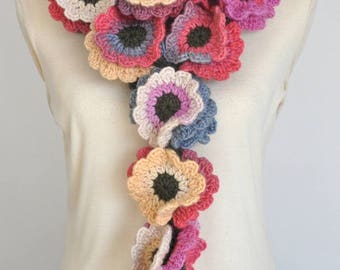 Floral Fall Contrast Crochet Multicolor Flowers Wreath