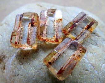 NEW EARTHY REX . Czech Picasso Double Drilled Glass Beads . 13 mm by 9 mm . 8 beads