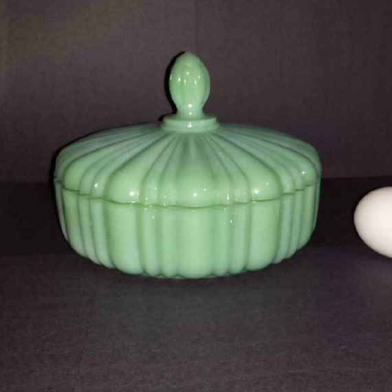 Anchor Hocking Jadeite Old Cafe Candy Dish with Lid / 1940s