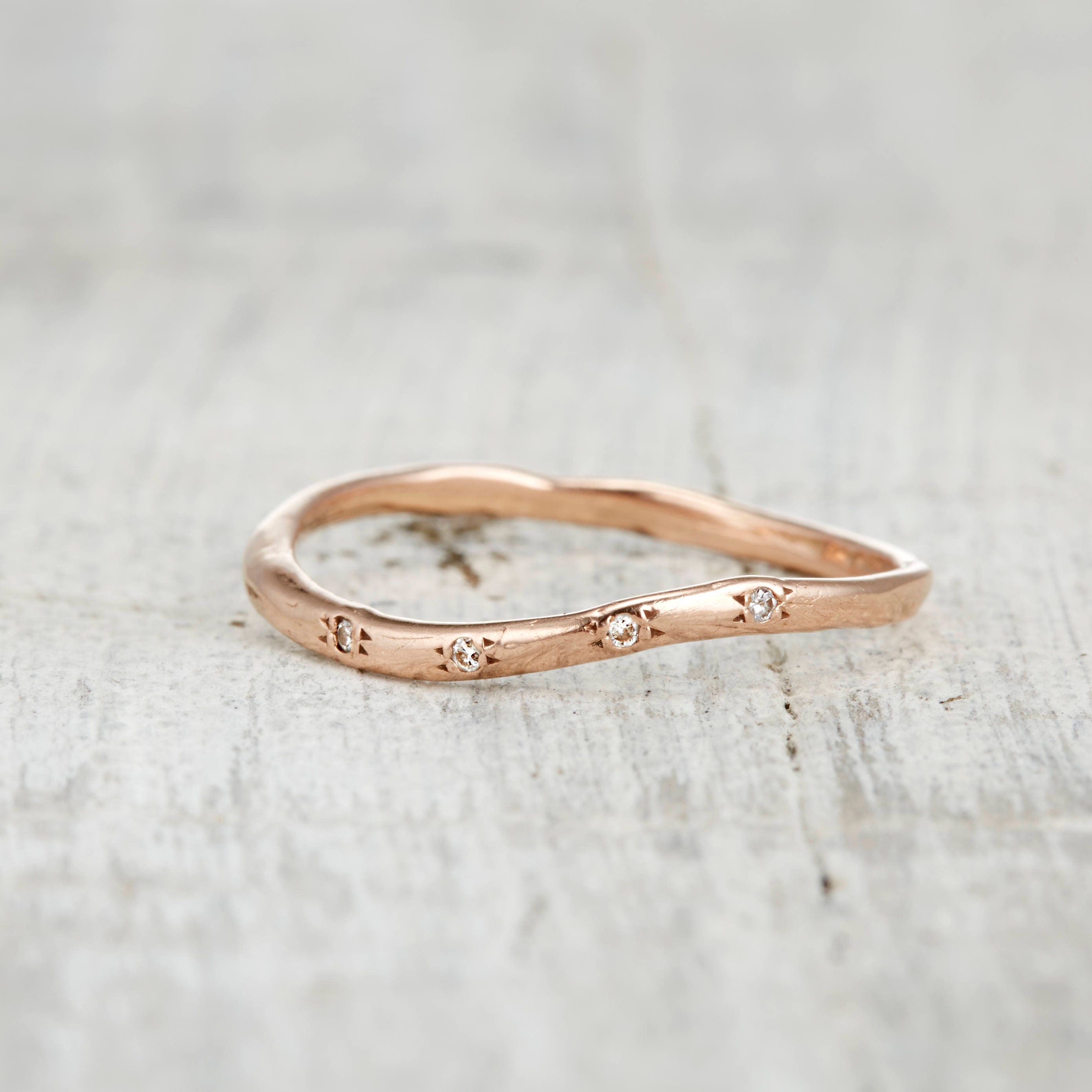 Curved Gold Ring Contoured Stackable Promise or Wedding