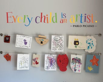 Every Child is an Artist Wall Sticker - Children Artwork Display Decal - Picasso Quote - Printed Rainbow Decal - Multiple sizes available