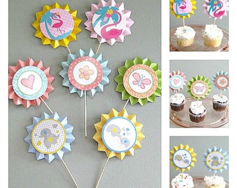 Baby Cupcake Toppers Elephant Topper Butterfly Topper Flamingo Topper Baby Girl Topper Baby Cupcake Picks Baby Shower Topper Baby Birthday