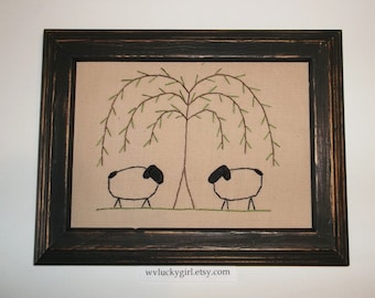UNFRAMED Primitive Sheep Stitchery Prim Picture 5 x 7 Rustic Stitched Folk Art Embroidery Handmade Accent Gift Idea Willow wvluckygirl