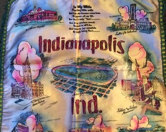 Vintage 1940s 1950s Souvenir Indianapolis Indiana Satin Pillow Case Fringed Edges Satin