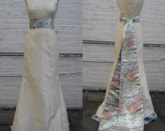 V-neck Fit-and-Flare Shantung Simple Wedding Dress with Ruffle