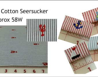 Seersucker Embroidered Seersucker Fabric Your Choice of Cut: Sailboats Crabs lobsters fleur de lis crayfish anchors