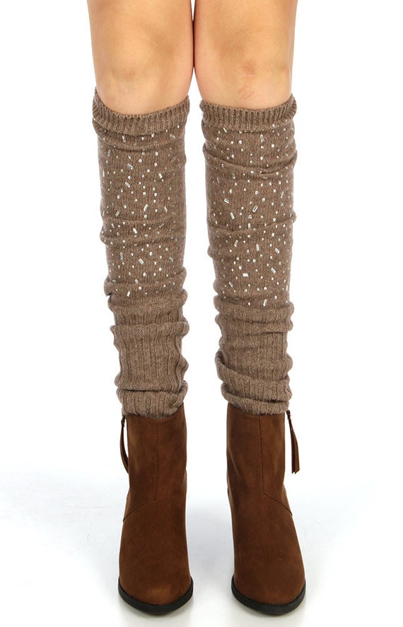 Rhinestone Knee High Leg Warmers Knit Leg Warmers Sparkly