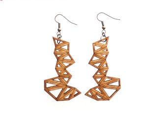 wood jewelry - Bamboo Triangle Cluster Earrings - Large, 1 Ply. modern geometric. eco friendly lightweight