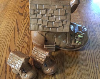 Vintage Cookie Jar and Salt & Pepper Shaker Set ~ Little Old Woman Who Lived In A Shoe by Twin Winton