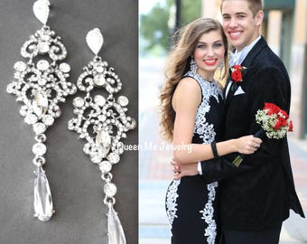 Long chandelier earrings - Crystal earrings - Sterling Silver posts - 4 1/2" long - Brides earrings - Wedding earrings - Statement earrings
