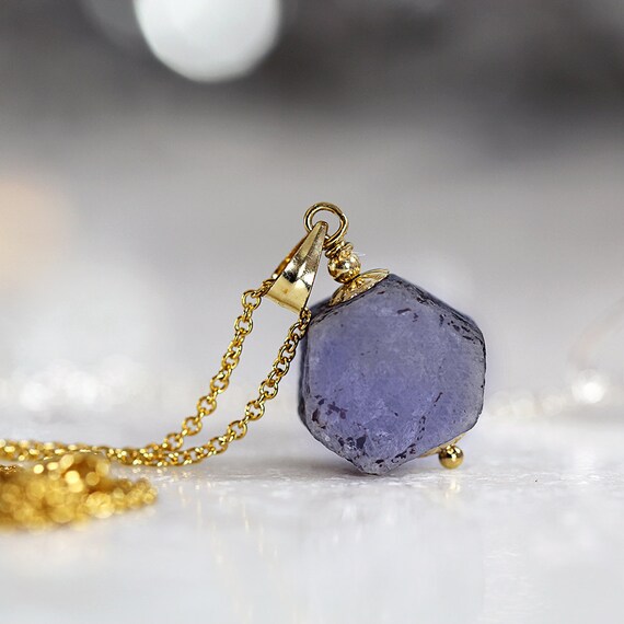 Raw Sapphire Necklace - Rough Blue Sapphire Pendant