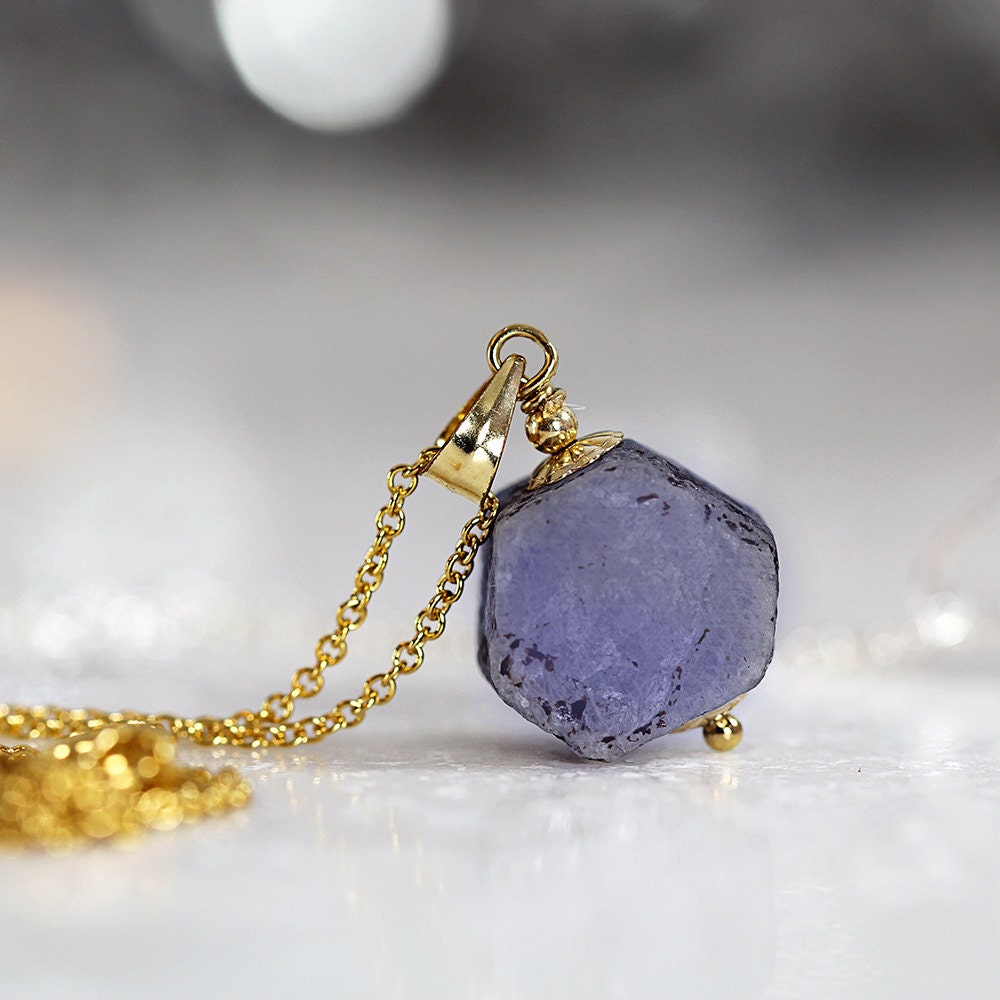 Raw Sapphire Necklace - Rough Blue Sapphire Pendant - September Birthstone - Blue Sapphire Jewelry - Rough Sapphire Jewellery - Fine Jewelry