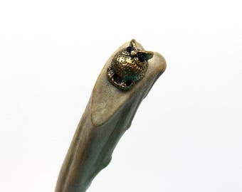 Antler Hair Stick, Hair Stick Antler, Bone Hair Pick, Hair Pin Antler, Long Hair Toy, Roe Hair Fork, Bone Carvings Fork, Owl Hair Stick