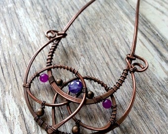 Purple Lotus Hair fork or hair stick, metal hair pin, wire wrapped copper hair fork, boho bun pin, wire wrap hair accessories