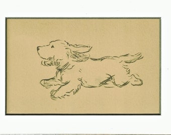 Antique MATTED Dog Print, 1930s Terrier Lucy Dawson, 5x7 Mounted Print Puppy Print, black & white Wall Decor Interior Design, B-5