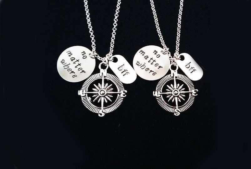 2 best friend necklace matching friendship necklace compass