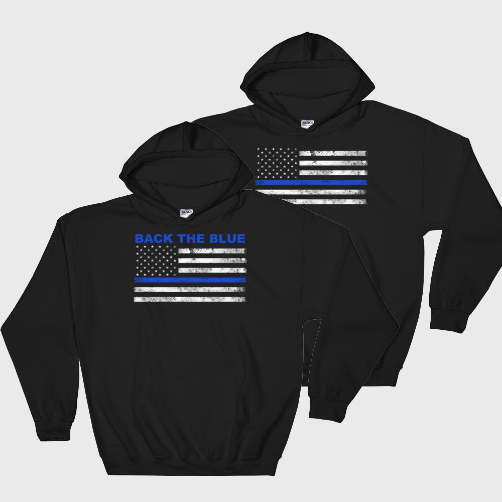 Thin Blue Line American Flag Hoodie Front or Back Print