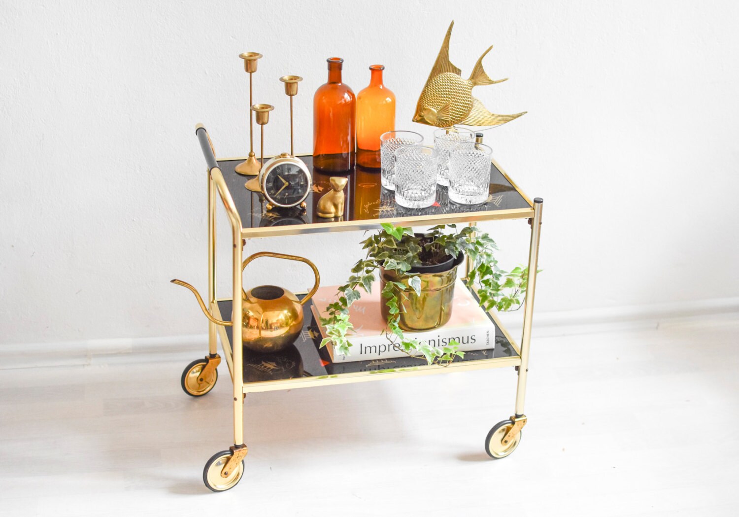 Vintage bar cart 60s brass bar cart Mid Century modern bar