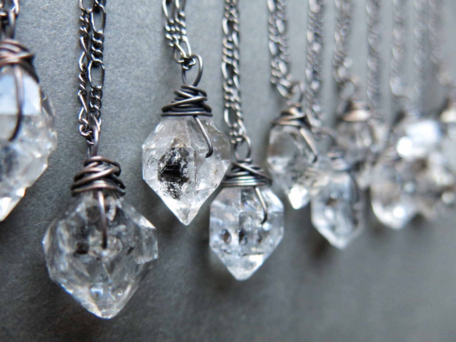 Raw Herkimer Diamond Necklace Wire Wrapped Crystal Necklace