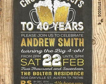 40th birthday invitation for men - Cheers & beers to 40 years - 40th birthday party invitation for him - Surprise birthday invitation - DIY